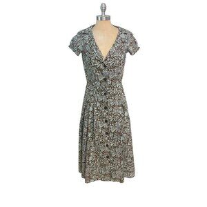 Peruvian Connection Brown & Blue Bandana Midi Shirtdress US 4 NWT New
